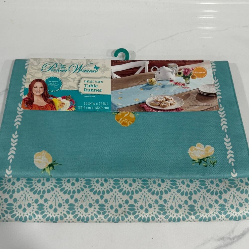 Pioneer Woman Floral Table Runner 14x72 Reversible Cotton Vintage Floral NEW